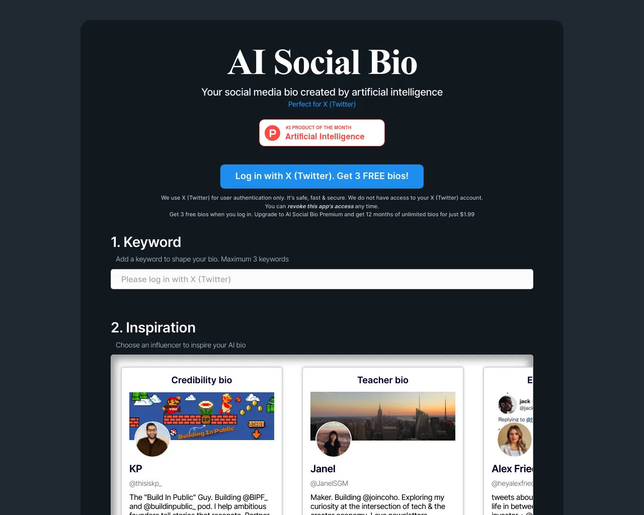 AI Social Bio - Your social media bio created by artificial intelligence