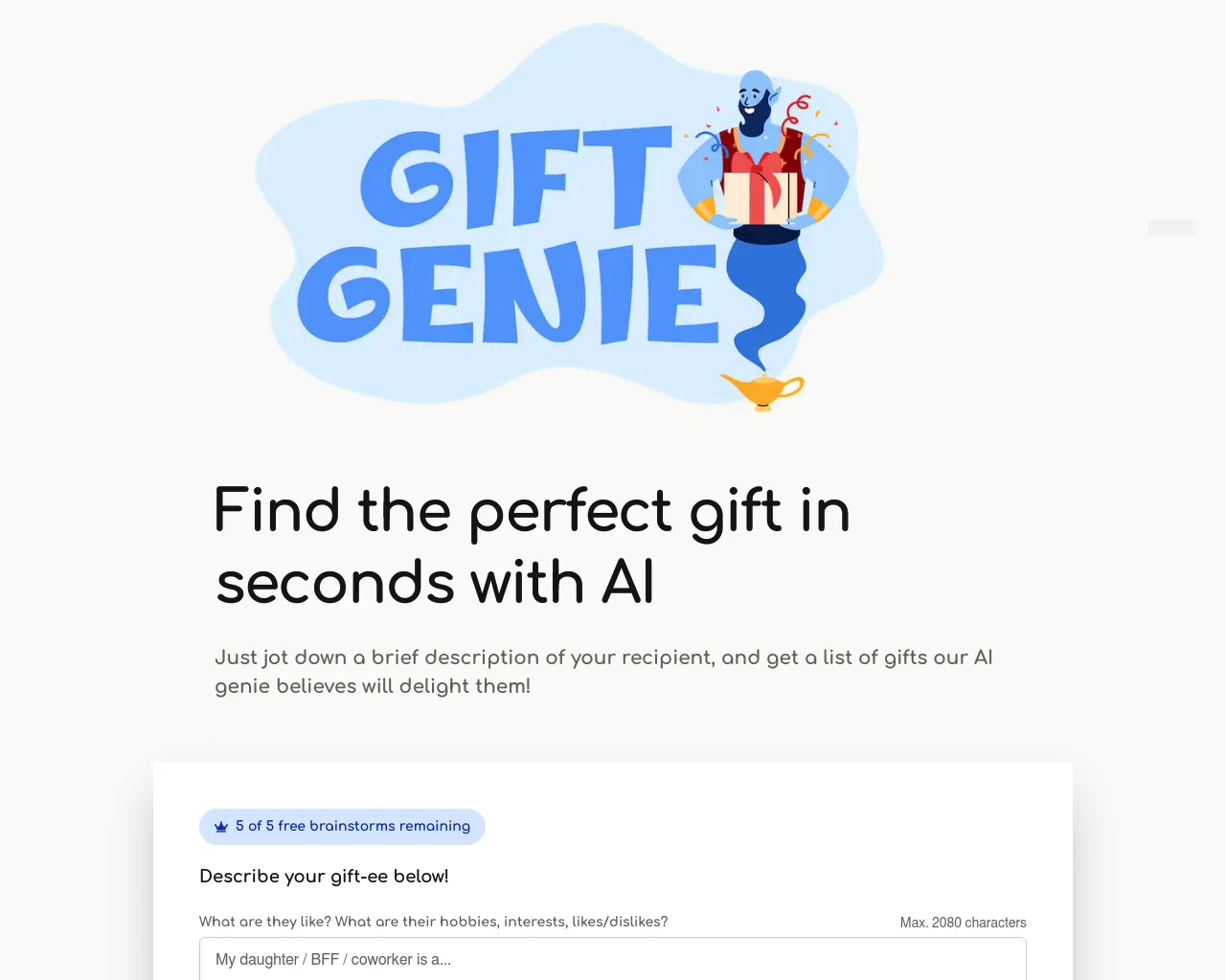 Gift Genie AI - Free Personalized Gift Ideas for Christmas, Birthdays, Holidays, Etc!