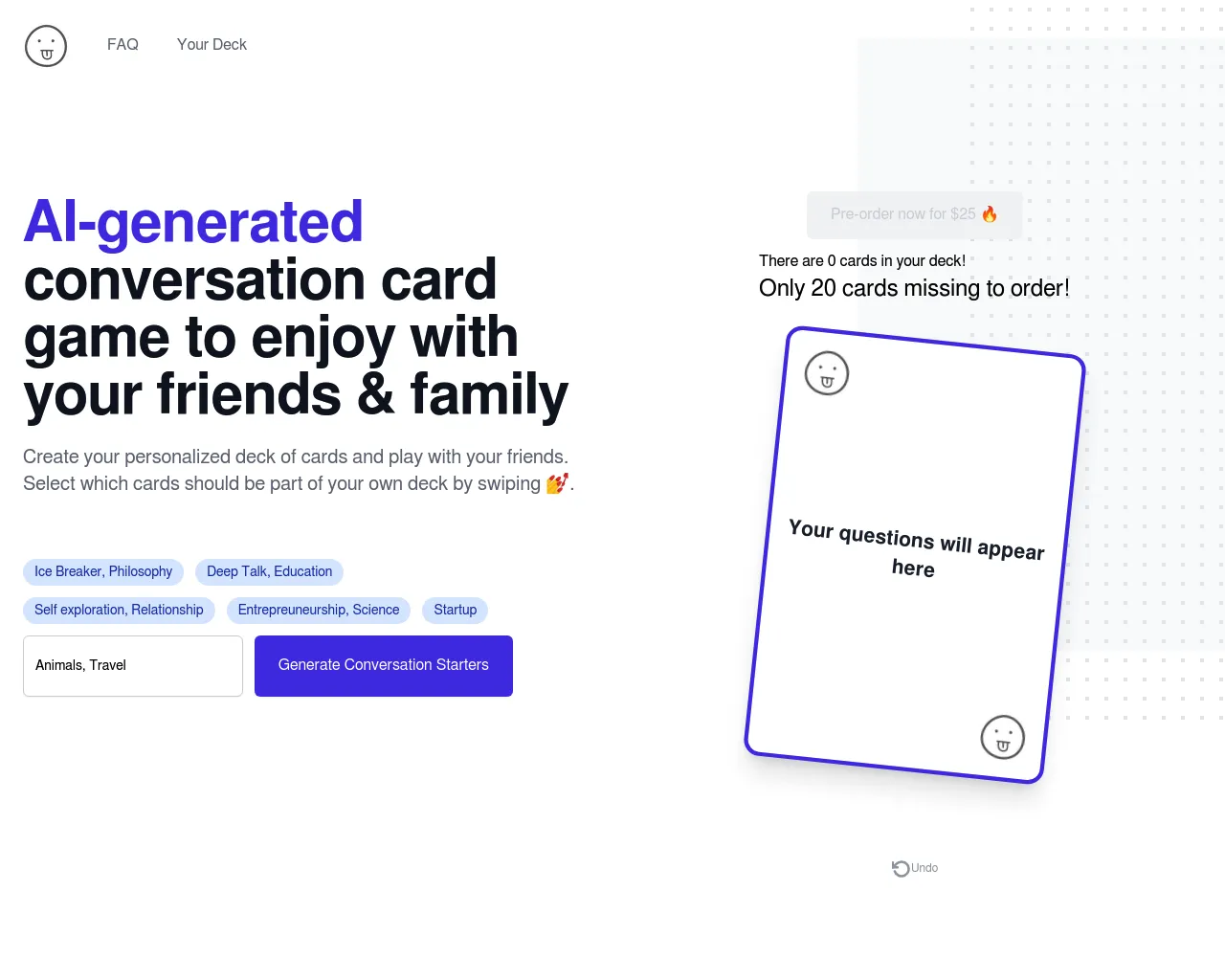 AI-Generated Conversation Card Game to Enjoy With Your Friends & Family