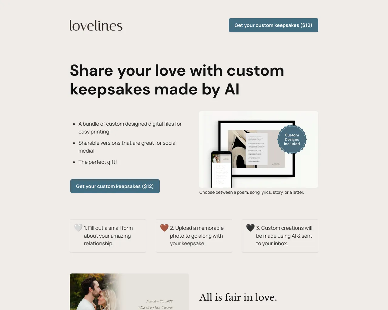 Lovelines.Xyz - Share Your Love With Custom Keepsakes Made by AI