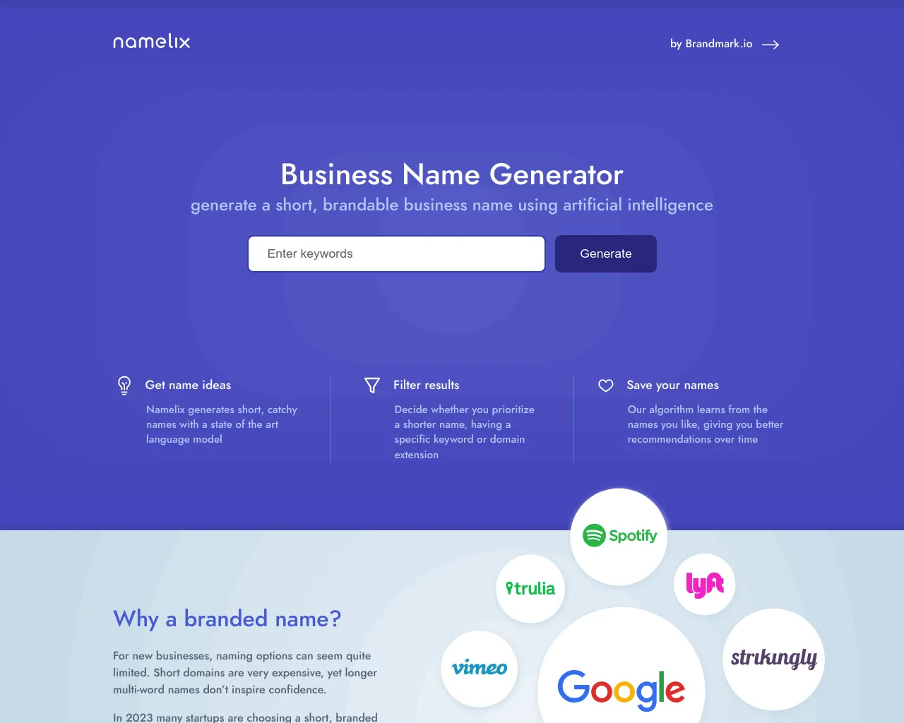 Business Name Generator - free AI-powered naming tool - Namelix