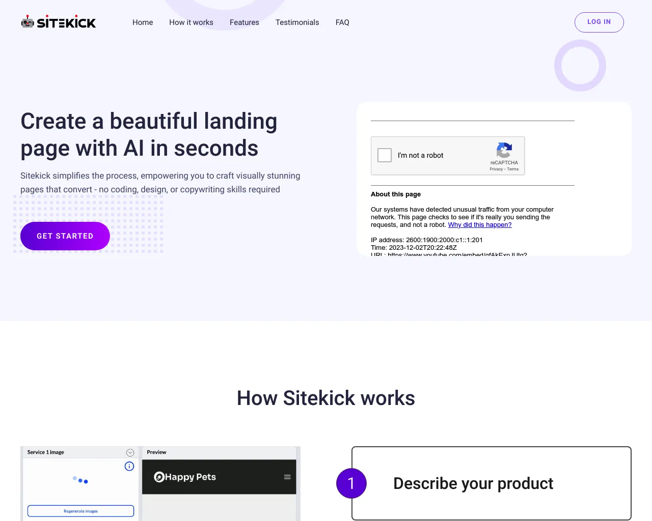 Sitekick - Create a beautiful landing page with AI in seconds.