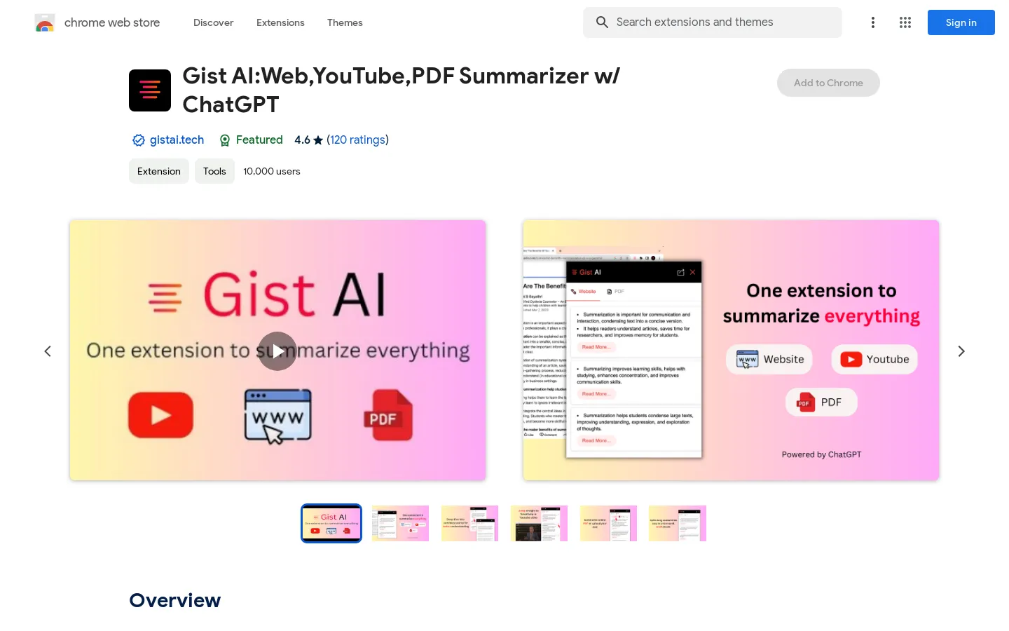 Gist AI:Web,YouTube,PDF Summarizer w/ ChatGPT
