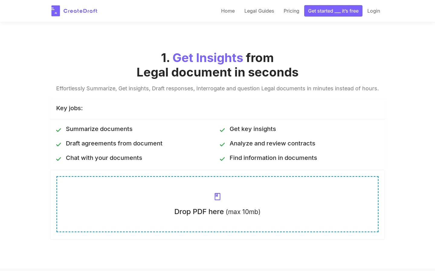 CreateDraft - Draft or Insights from any Legal document in seconds