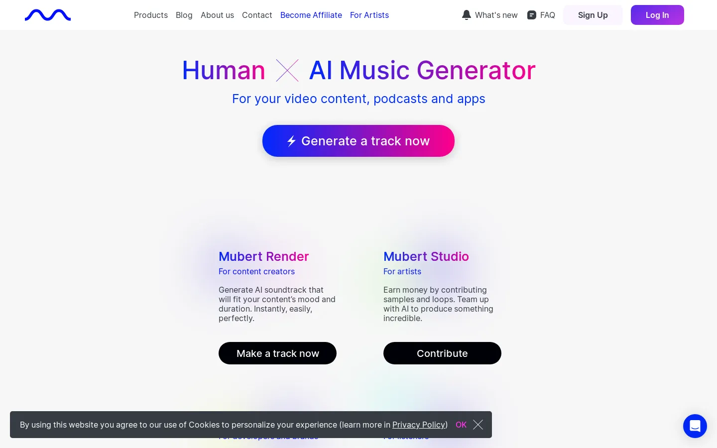 Mubert - Thousands of Staff-Picked Royalty-Free Music Tracks for Streaming, Videos, Podcasts, Commercial Use and Online Content