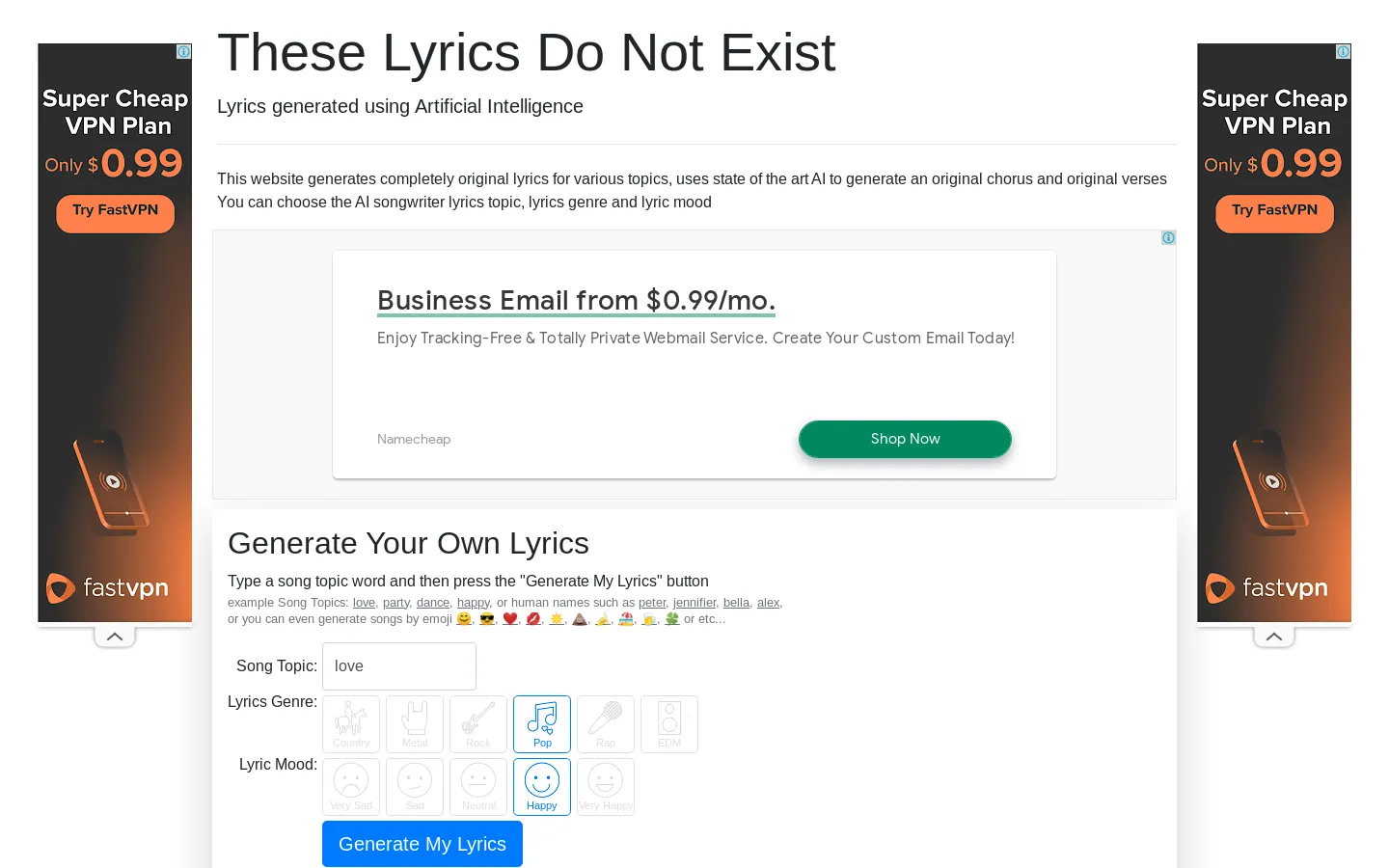 Artificial Intelligence Songwriter – These Lyrics Do Not Exist
