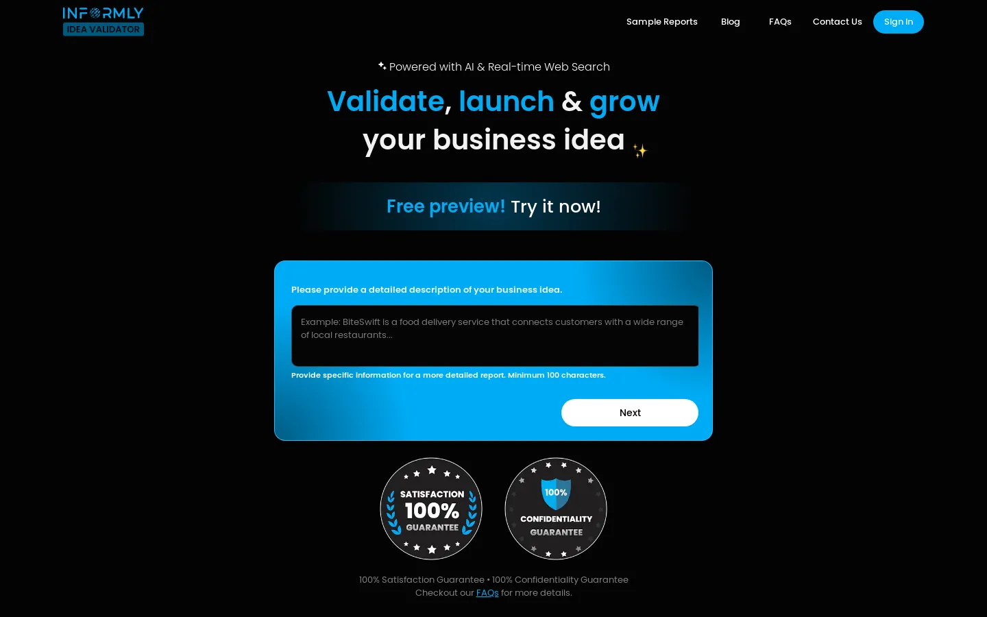 Idea Validator • Informly • Validate your Business Idea instantly with the help of AI
