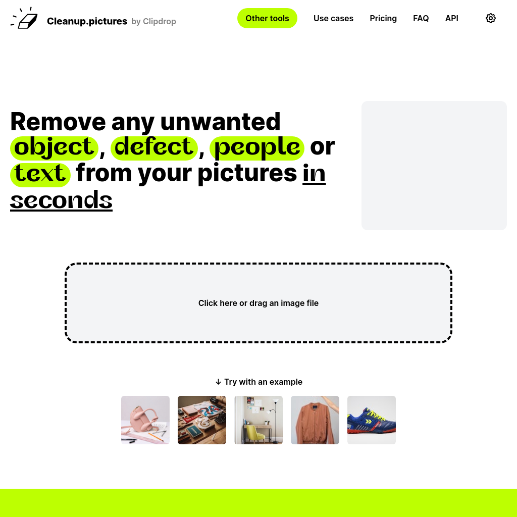 Cleanup.pictures - Remove objects, people, text and defects from any picture for free