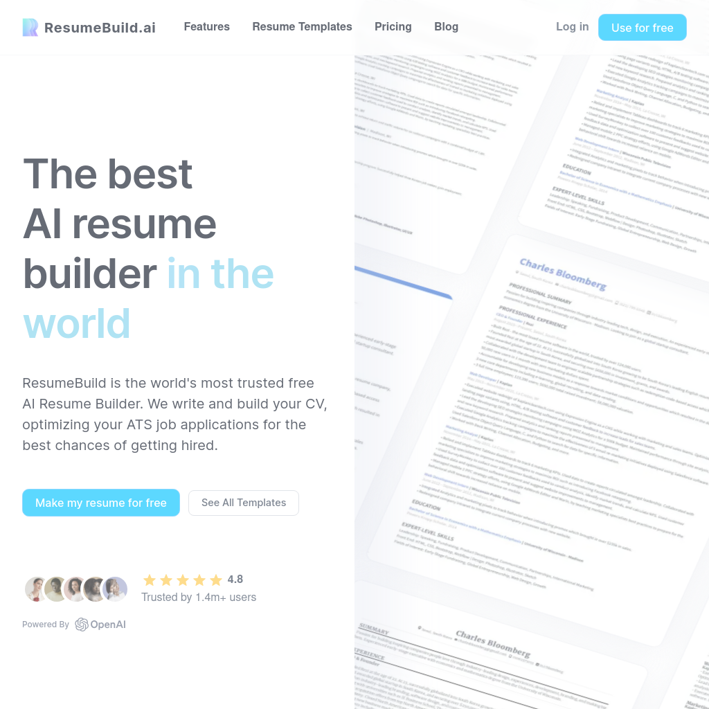 The best AI Resume Builder in the world trusted by 1.4M+