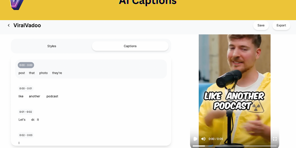 ViralVadoo - AI Captions, B-roll, and Music for Captivating Short & Reels
