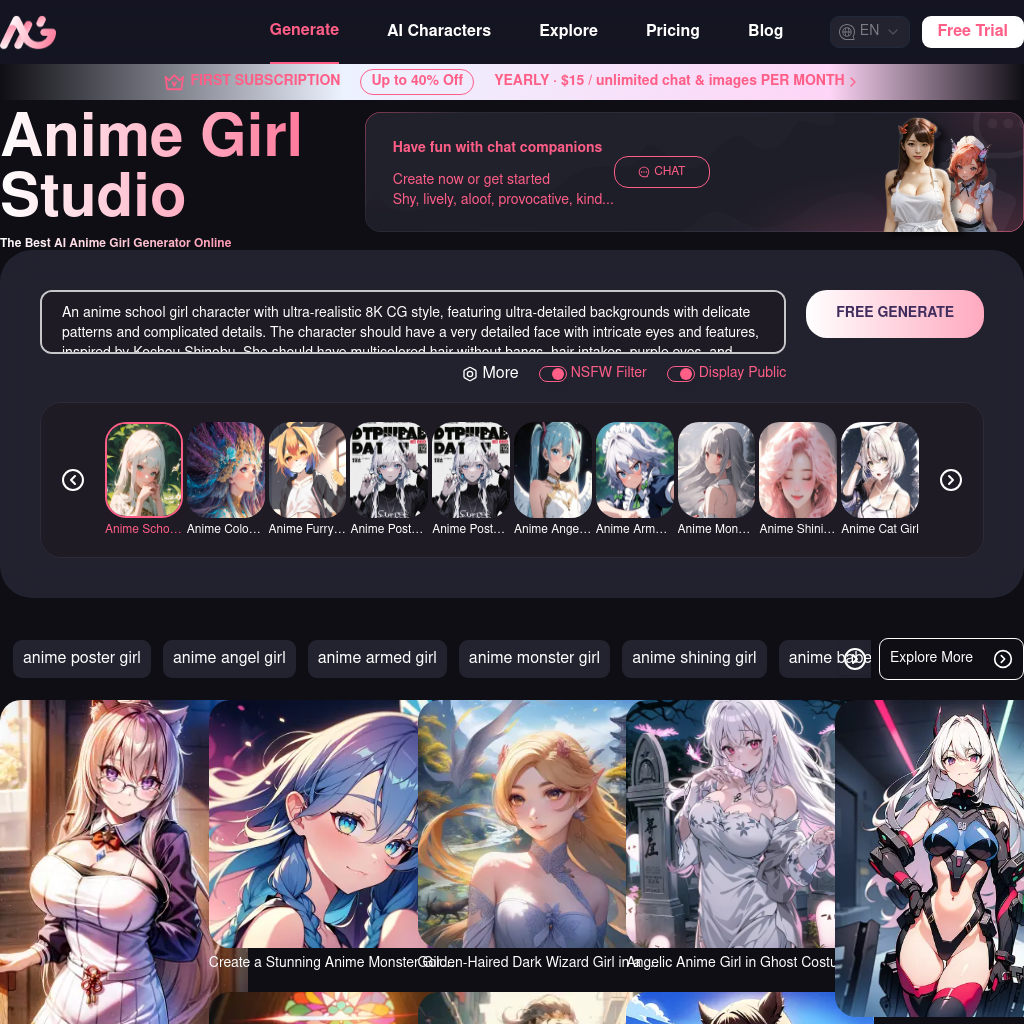 Anime Girl Studio - Free AI Anime Girl Generator with NSFW Options