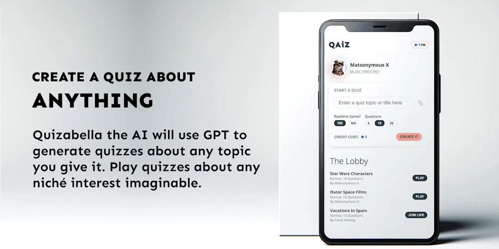 Qaiz - Create and Play AI Quizzes Together Live